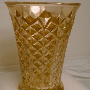 Carnival Glass Vase Iridescent Marigold Diamond Point 7" Hi Jeanette Glass VTG